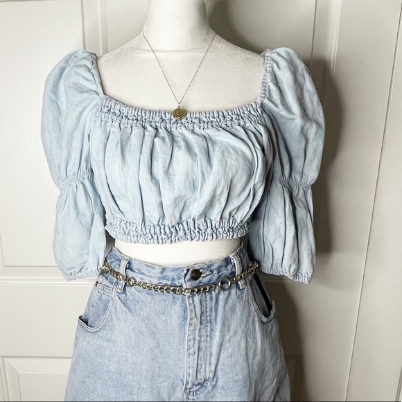 Zara Denim Crop Open back top (M) - Picture 2 of 10